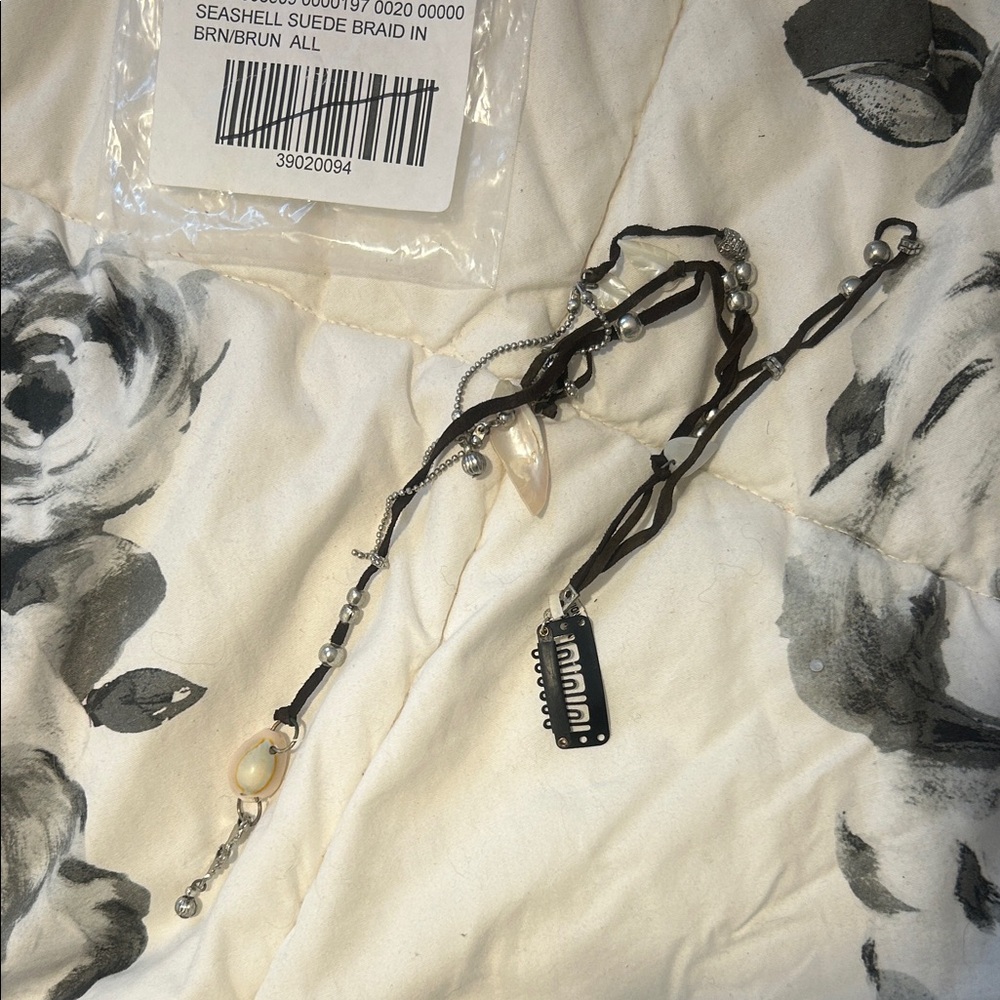 NWT Free People Sea Shell Black‎ Rope Suede Beaded Hair Clip-in Accessory